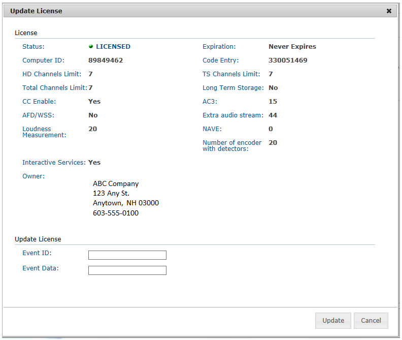 Figure: Update License Window